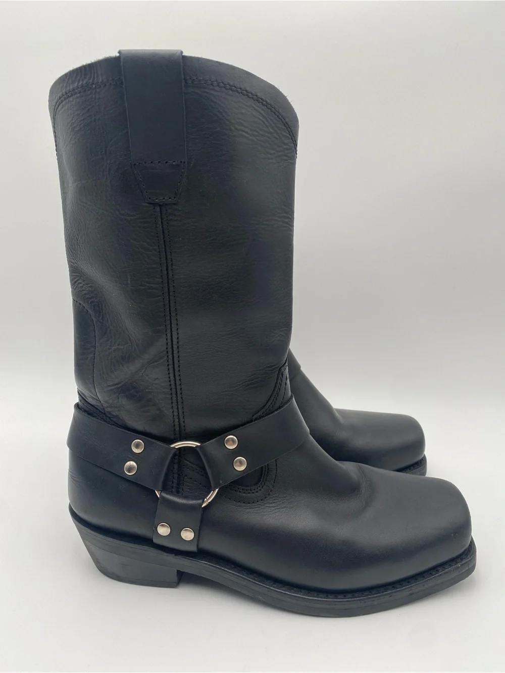 Classic Black Leather Harness Boots - Men